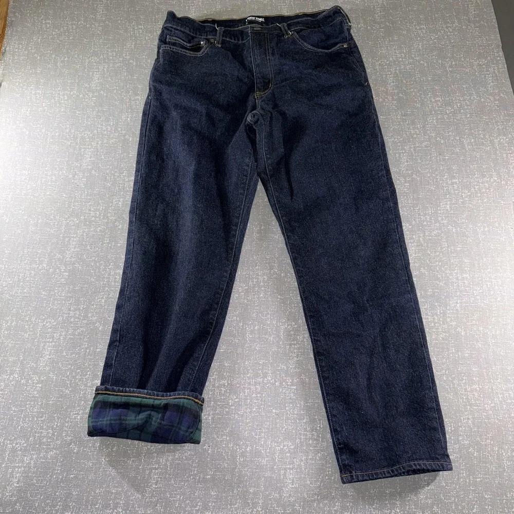 Lands' End Square Rigger Jeans Mens 35x30 Blue Flannel Lined Straight Leg Denim